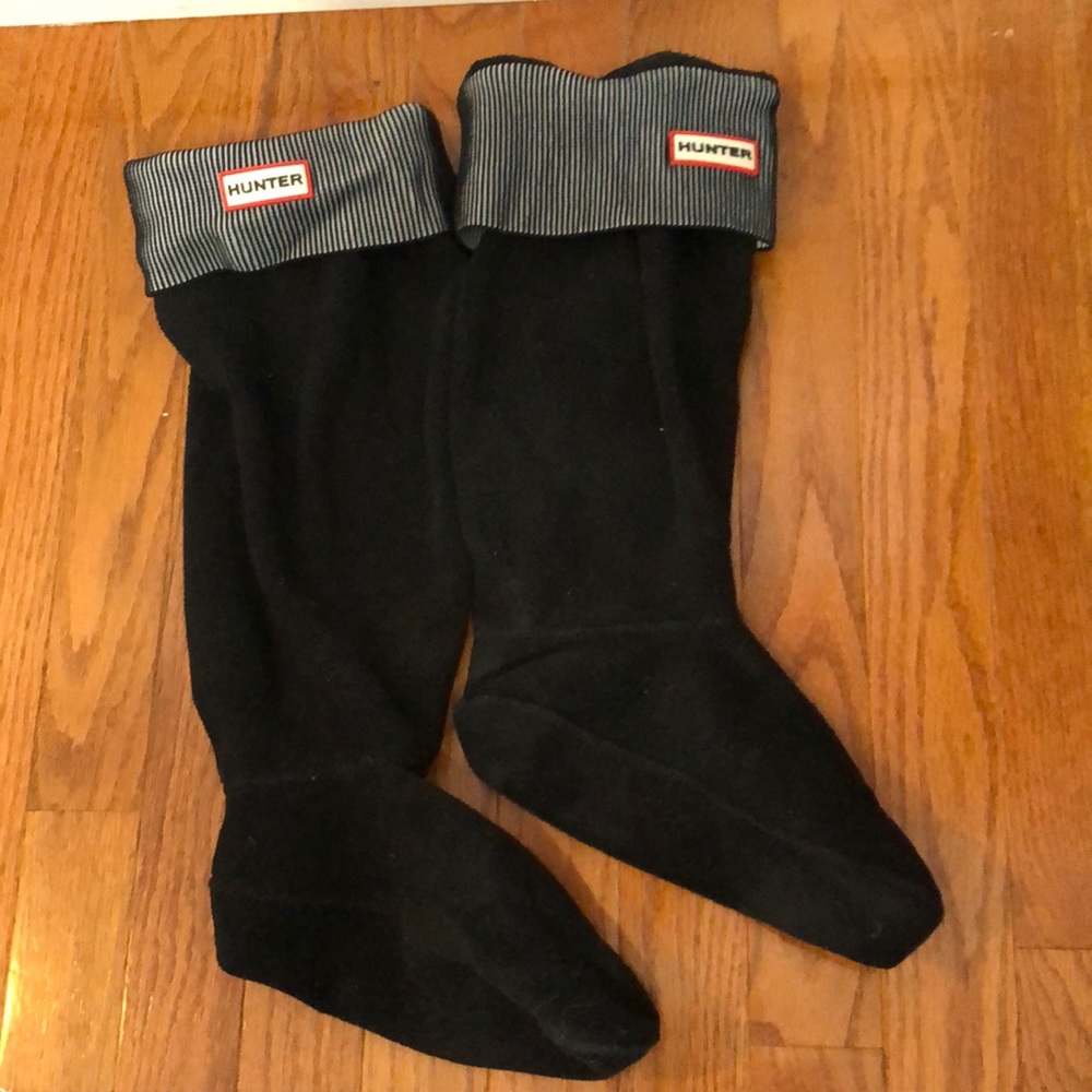 Hunter boot fleece socks with stripes- black size L